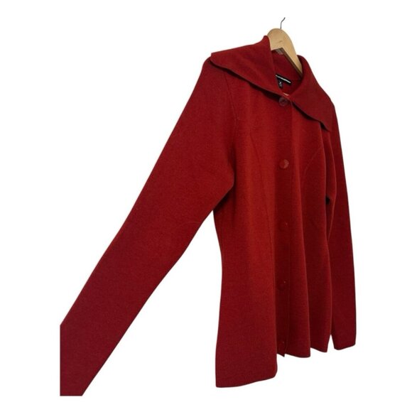 Collaboration Women's Medium Deep Red WOOL SILK Stretch Collar Cardigan Sweater - Picture 4 of 4